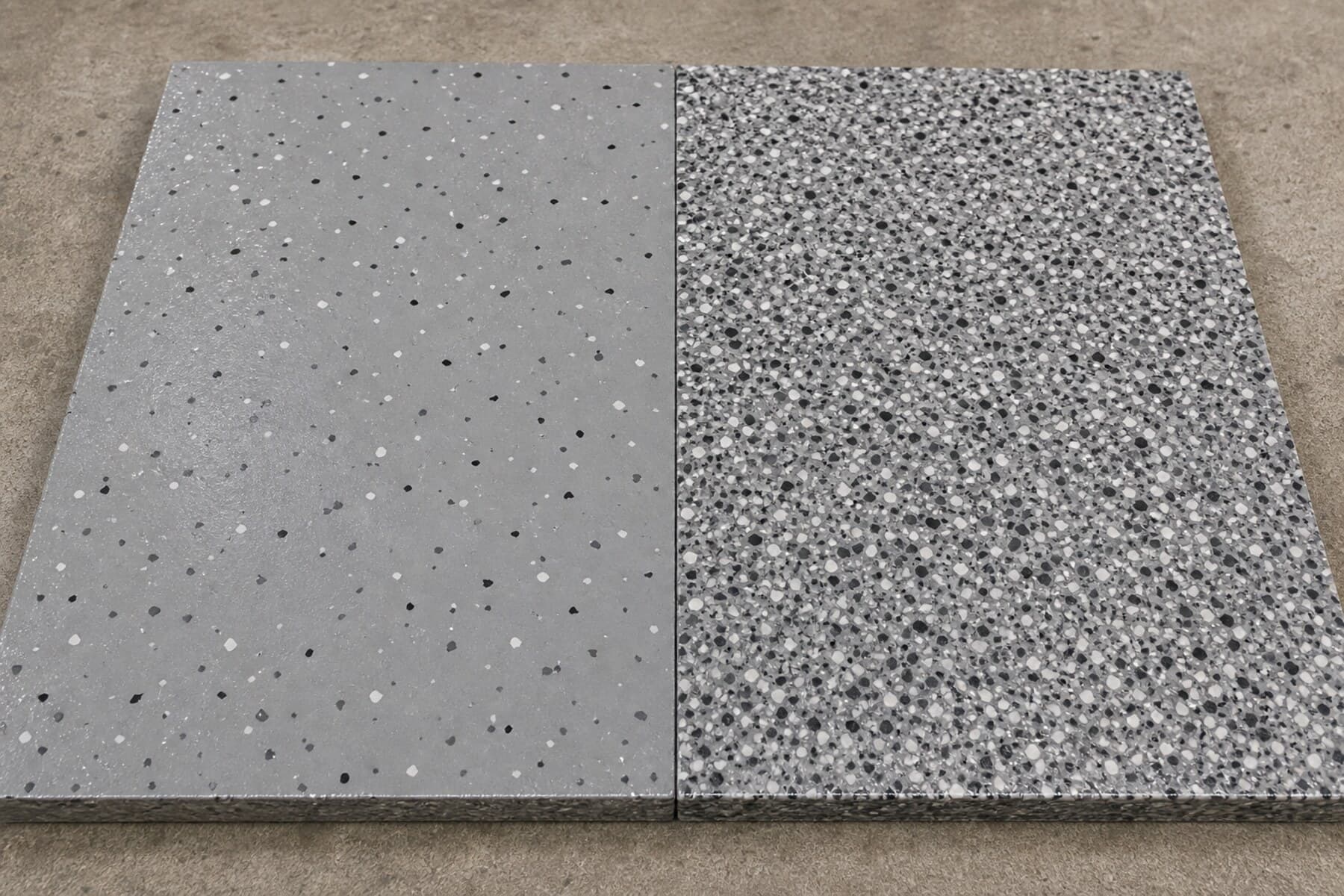 Full flake and partial flake garage floor sample sections compared Full flake and partial flake garage floor sample sections compared