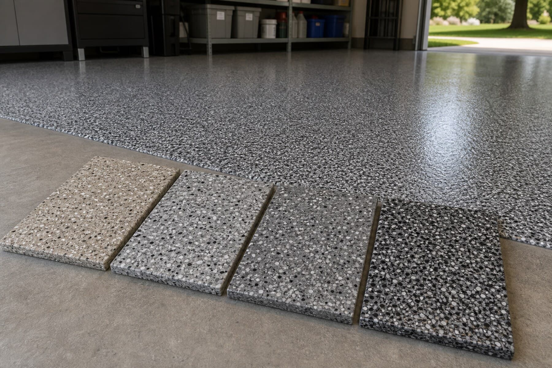 Garage floor coating resource hub with realistic gray flake floor finishes Garage floor coating resource hub with realistic gray flake floor finishes